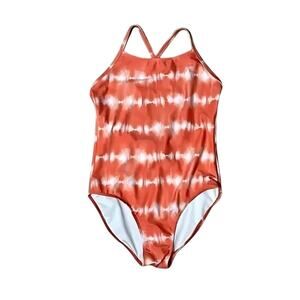 Melrose And Market Tie-Dye One-Piece Swimsuit Soft Orange White Girls 12 NWOT